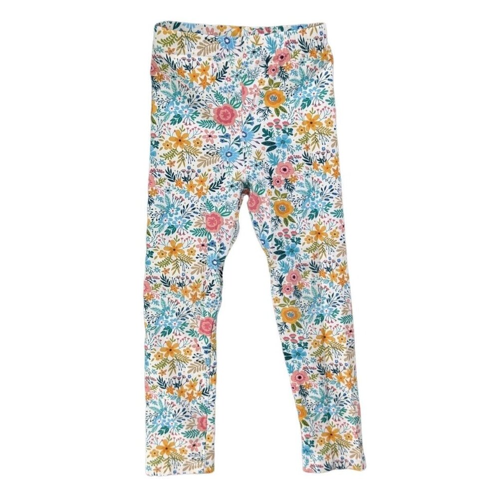 Stitchy Fish Floral Leggings Girls White Multicolor Stretch Pants Size 5